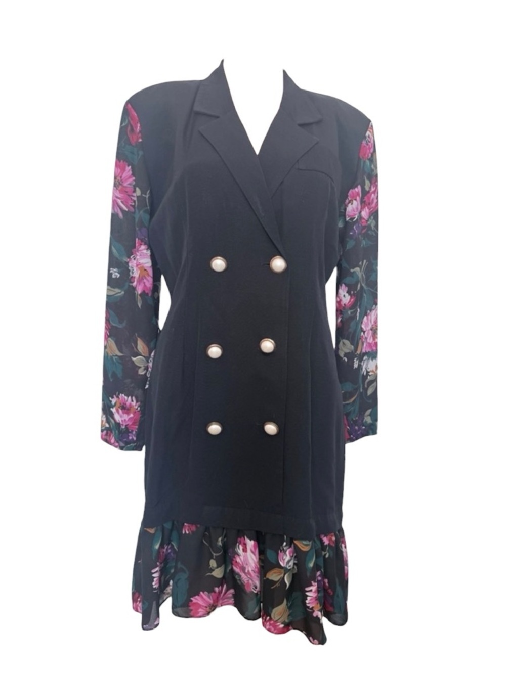 Rampage Black Dress with Pink Floral Sleeves - Picture 3 of 8